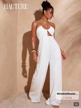 White Crisscross Halter Wide-Leg Jumpsuit